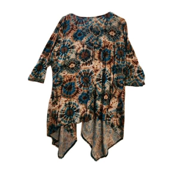 Denim 24/7 Women's XL Tunic Sheer Top Satrburst Tie Die Earth Tones Hippy Girl - Picture 9 of 13